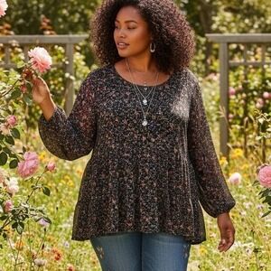 Love Fire Floral Mesh Peplum Top Cottagecore Romantic Whimsigoth Babydoll 2X